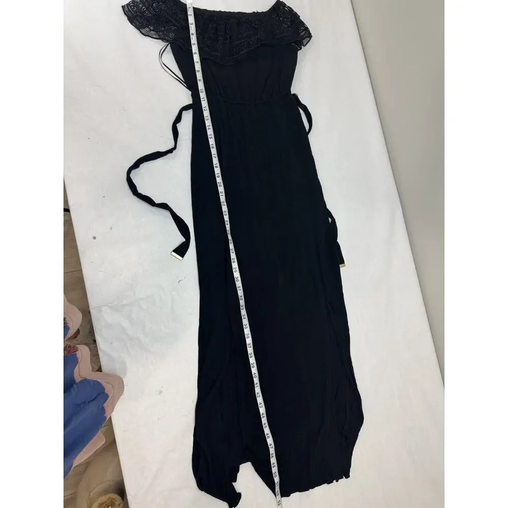Whimsigoth Black Dress Rayon Boho Long Slit Lace Detail Gothic Cottage Size XS - Picture 6 of 11